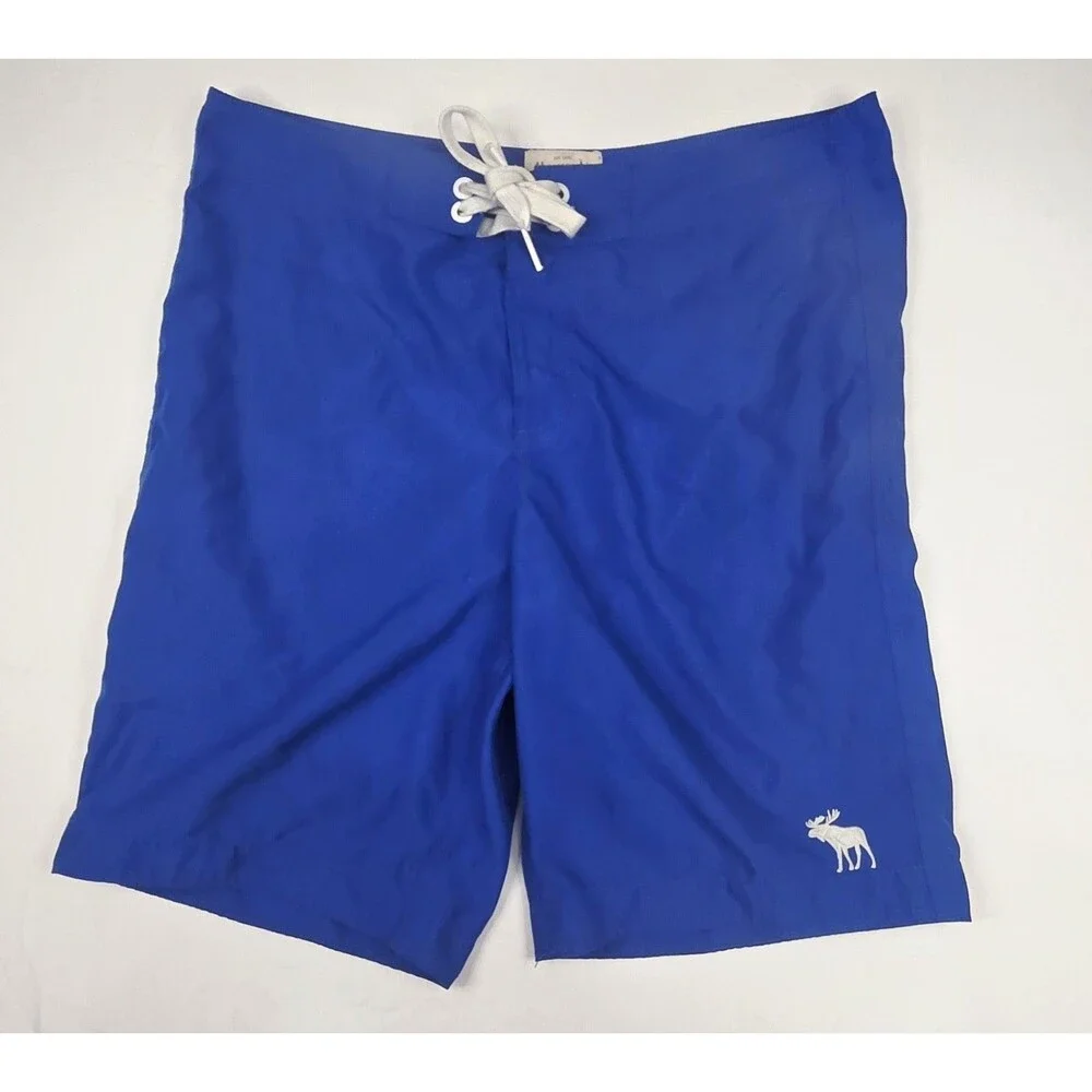 Abercrombie Fitch Shorts Men XL Blue Beach Board Swim Volley Moose Drawstring